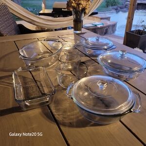Vtg Anchor Hocking Kitchen Essential Clear Glass Bakeware Set - 9 Pieces